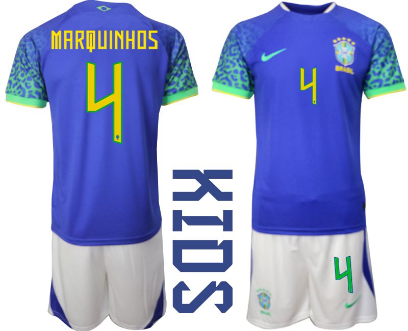 Youth 2022 World Cup National Team Brazil away blue #4 Soccer Jersey